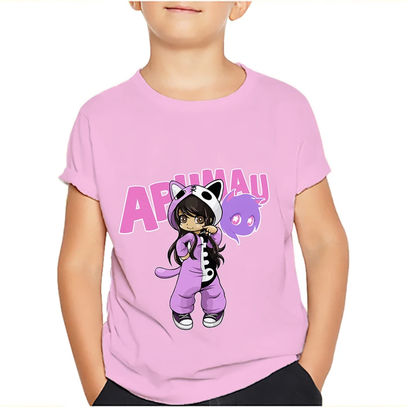 Aphmau meows เสื้อยืดแมวลายการ์ตูนสำหรับเด็ก, เสื้อยืดเสื้อผ้าเด็กเล็กแขนสั้นเด็กหญิงเด็กชายฤดูร้อน