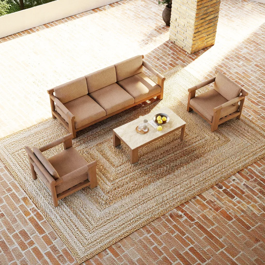 ！@Dwoo Rustic Simple Modern Design 4 Pieces Aluminum Woven Rattan Sofa Set Outdoor Waterproof Garden Furniture Set