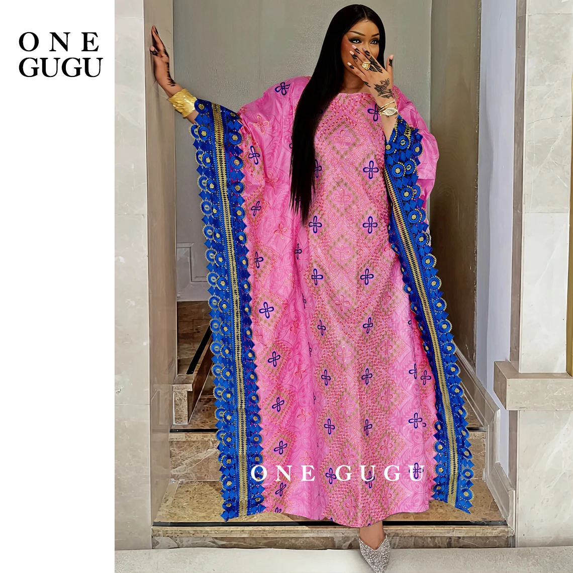 فستان بازان الثراء النيجيري الأزرق الملكي Dashiki Boubou فساتين زفاف العروس التقليدية الأفريقية الديباج حوض ثوب غني رداء #2