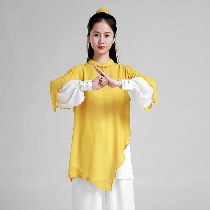 Wushu Clothing Kung Fu Dress Tai Chi Clothes Martial Art Uniform Women Girl Kun Master Chinese Style 2023 New Style Yellow