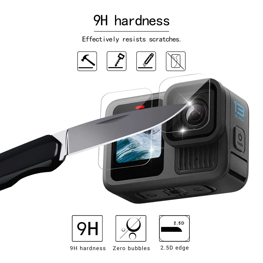 9H Hardness Glass for GoPro Hero 13 Screen + Lens Protector Clear Ultra-HD Tempered Glass Anti-scratch Film Accessories