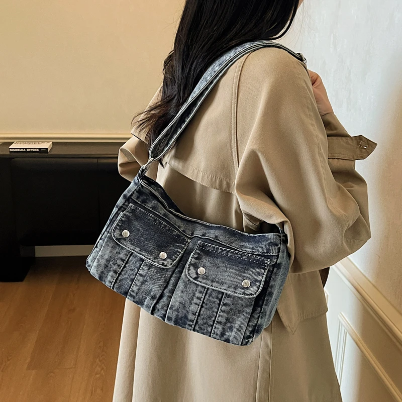

Повседневная женская джинсовая новая популярная однотонная сумка через плечо, сумка через плечо для женщин, сумка женская 가방