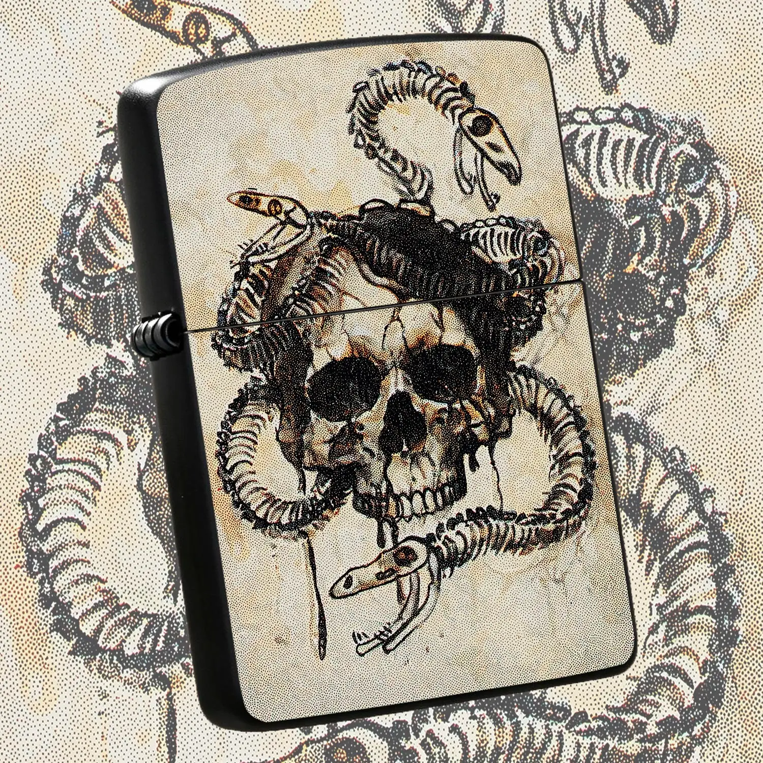 Vintage Dark Aesthetic Skull Serpent Art Lighter, Edgy Unique Stylish Portable Daily Companion, Multi-Scenario Usable Atmosphere Enhancing Item, Retro Hardcore Aesthetic Creative Gift For Friends, Exquisite Printed Pat A Humorous And Intere