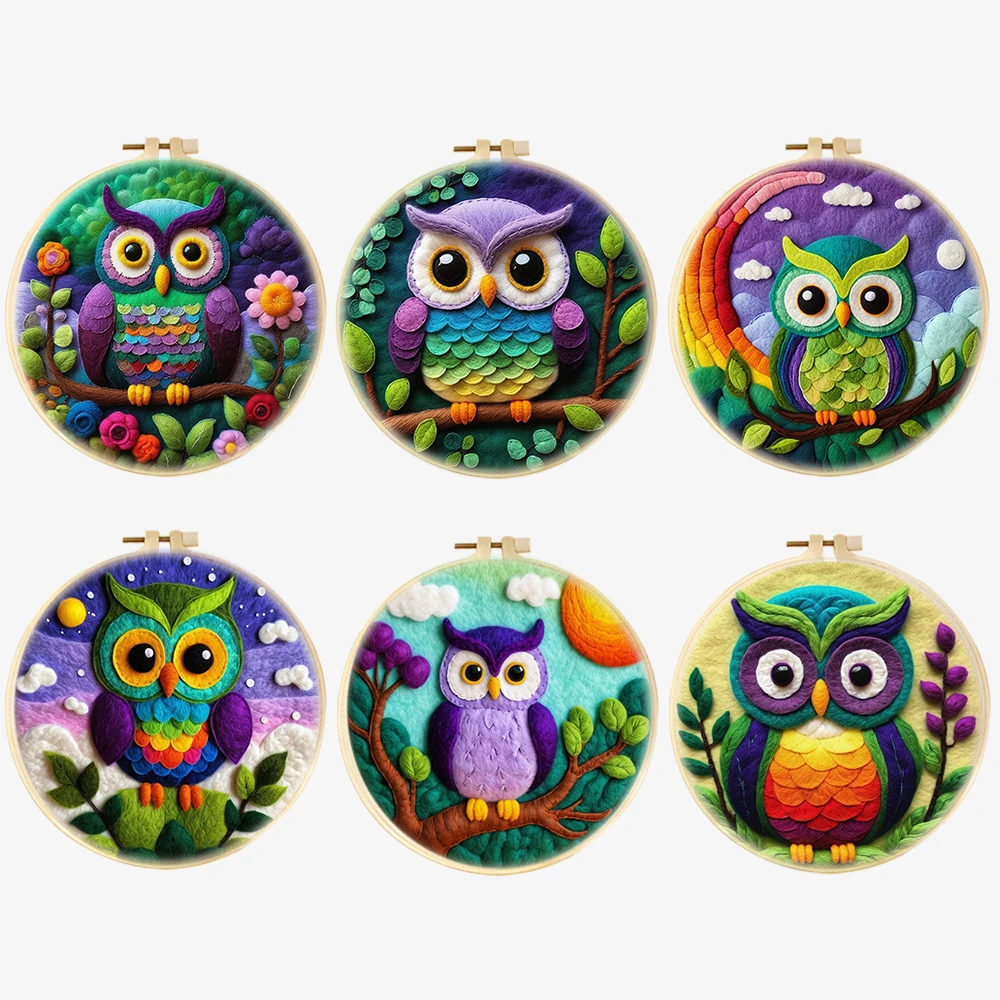 

Owl Pattern Needle Felt Painting Starter Kits for Adults DIY Wool Felting Painting Kit with Frame Foam Pad Wool Needlework