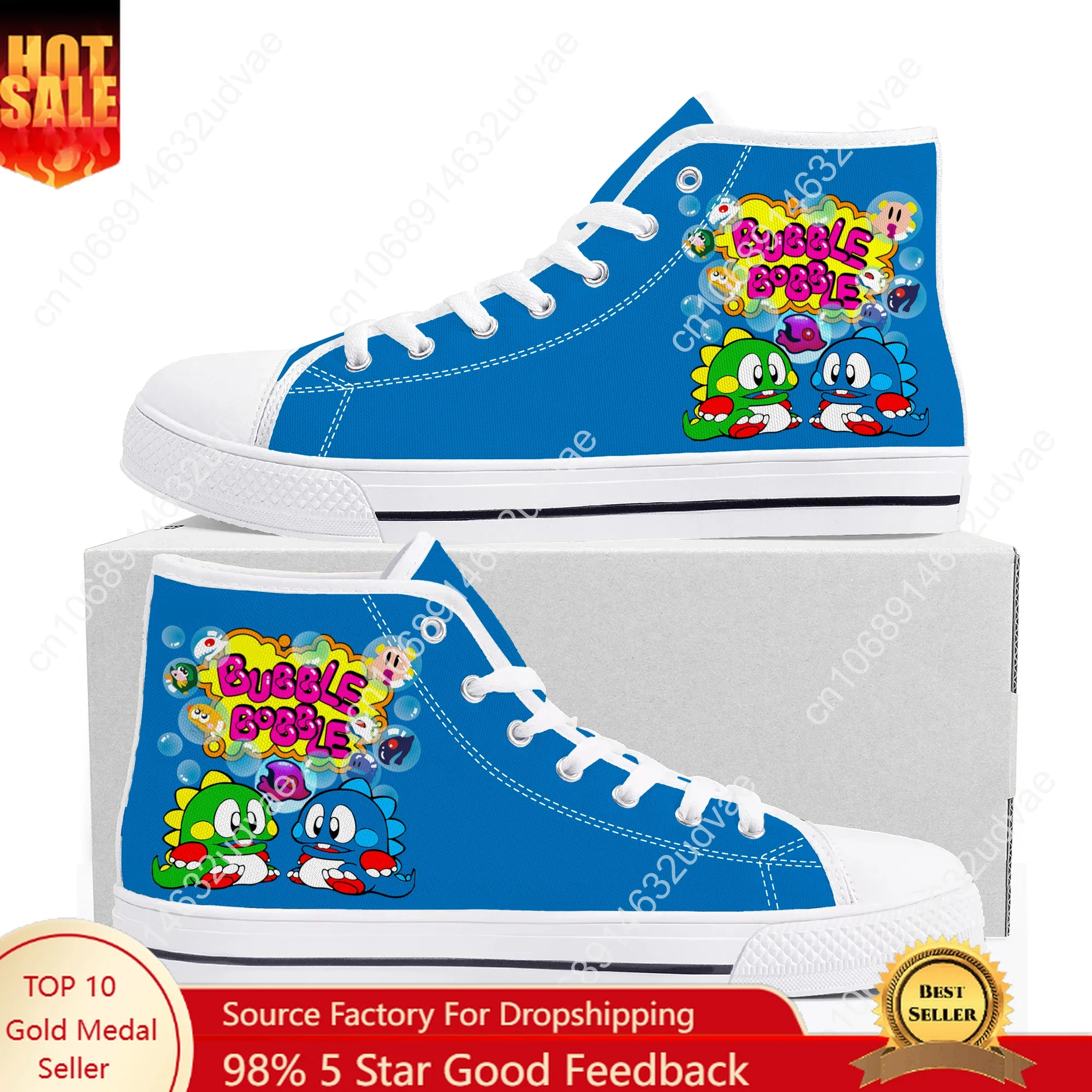 Zapatos altos Bubble Bobble para hombre y mujer, zapatillas de deporte para adolescentes, zapatillas de lona de alta calidad para uso diario al aire libre, zapatos de pareja hechos a medida