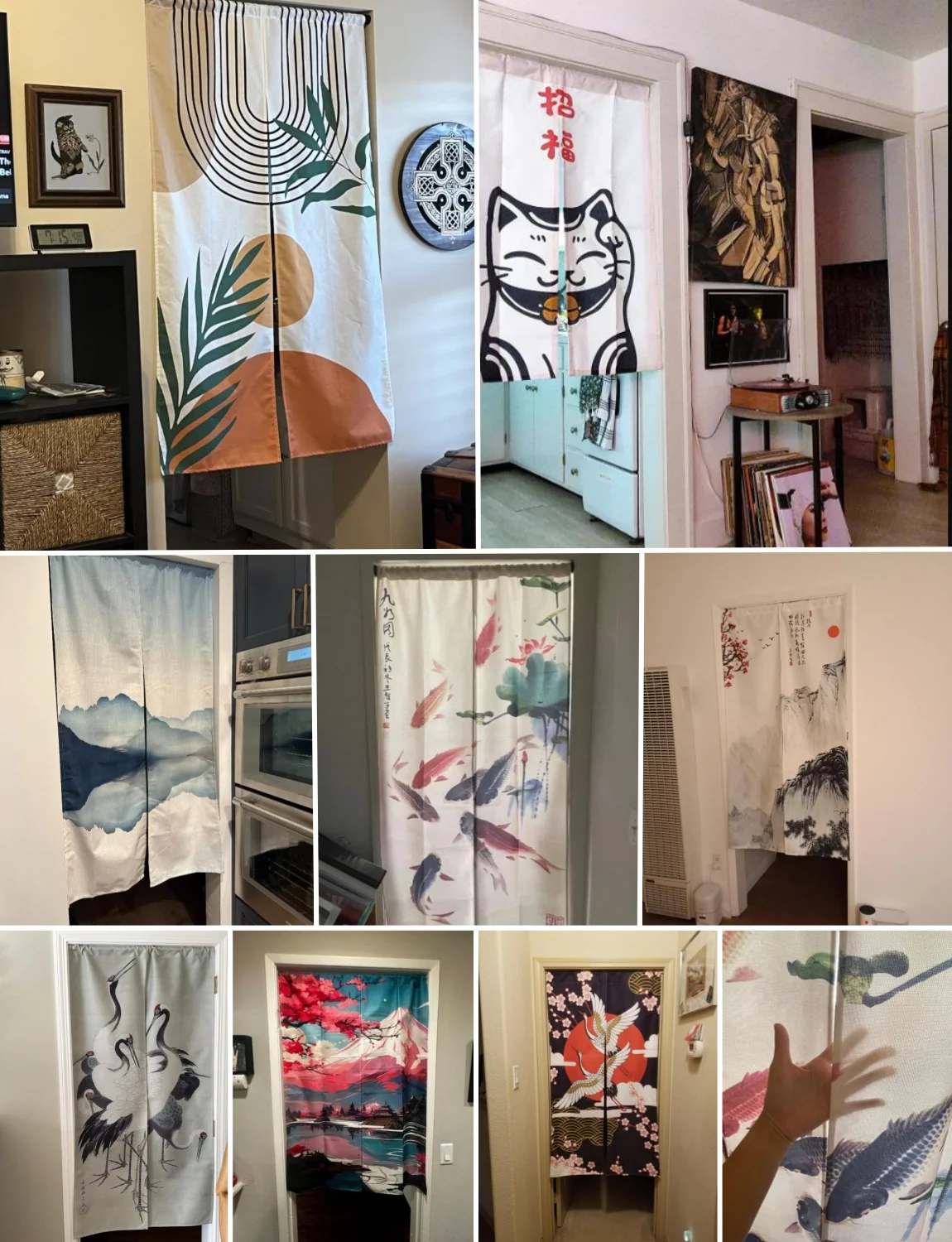 Tenda per porta in bambù con loto, lavaggio a inchiostro, pittura, tende in lino giapponese, porte, camera da letto, cucina, ingresso, decorazione, mezza tenda divisoria