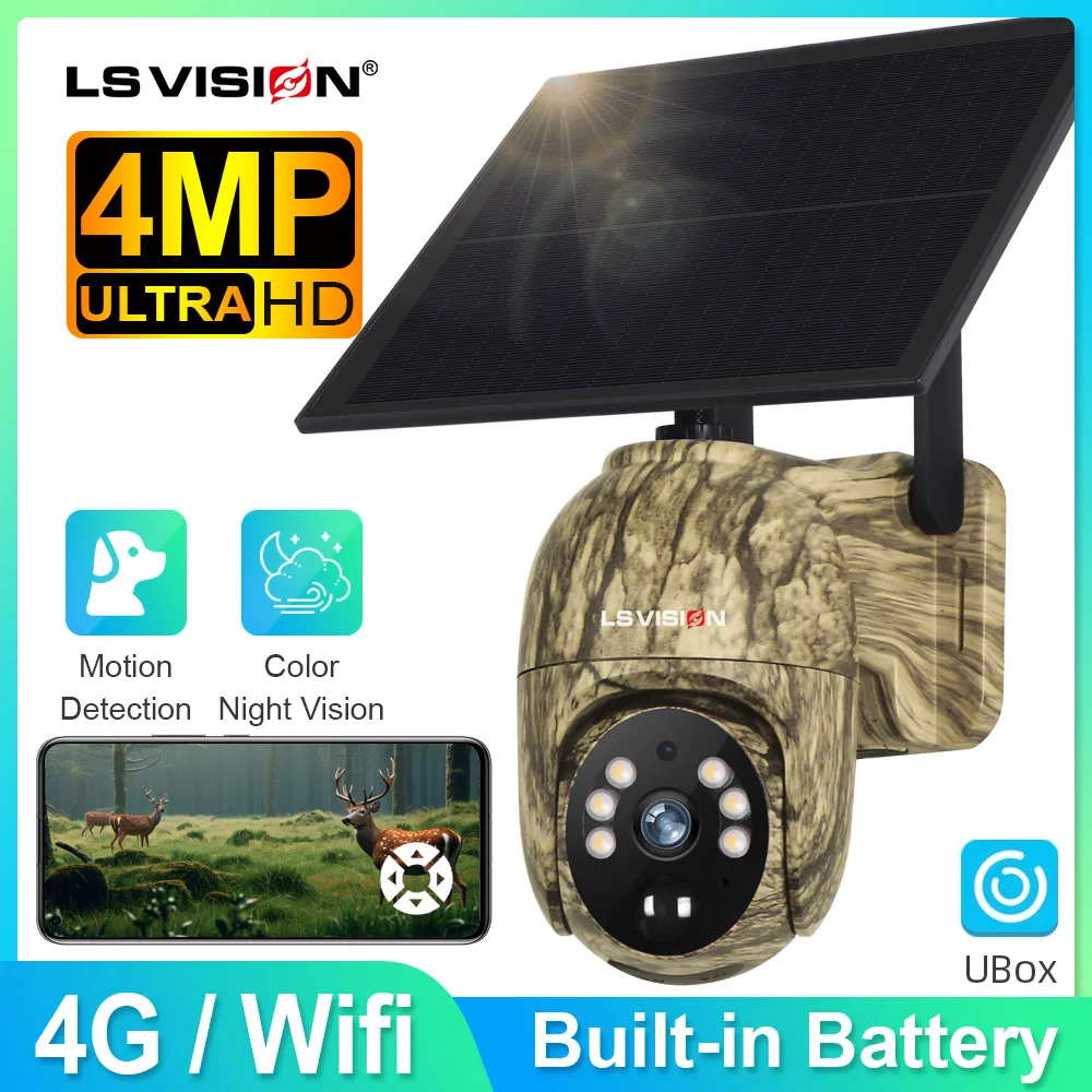 

LS VISION 4G Sim Solar Camera with Night Vision Motion Activated IP66 Waterproof Game Wildlife Hunting 2K Live Video&Playback