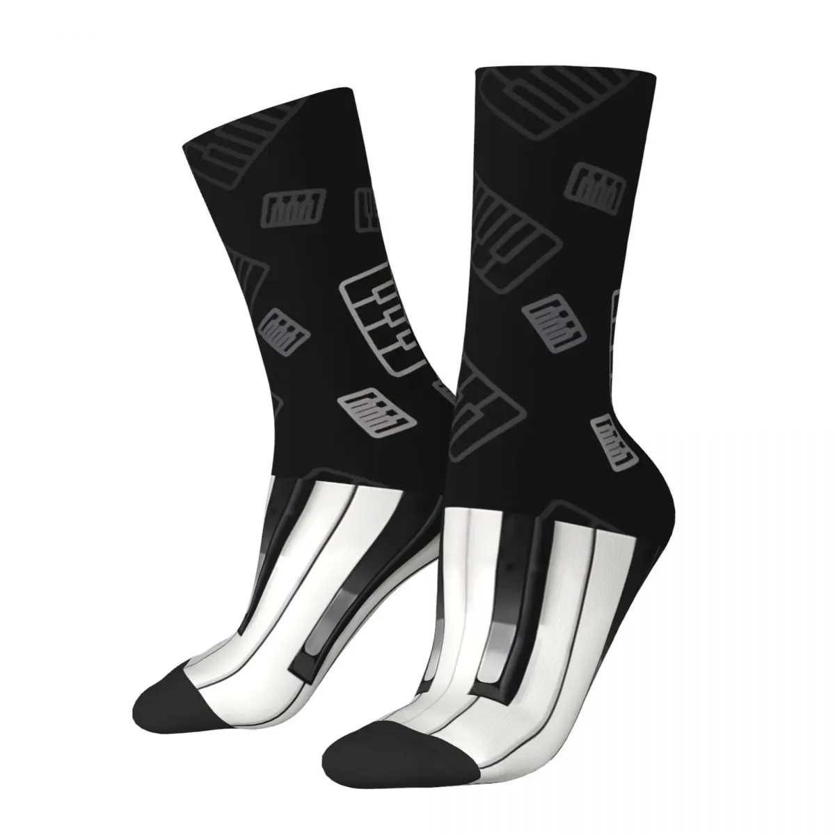 Funny Crazy Sock for Men Piano Hip Hop Harajuku Music Notes Happy Quality Pattern Printed Boys Crew Sock Casual Gift