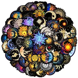 50Pcs Art Moon and Sun Stickers Moon DIY Stickers Scrapbooking Phone Luggage Skateboard Waterproof Decals