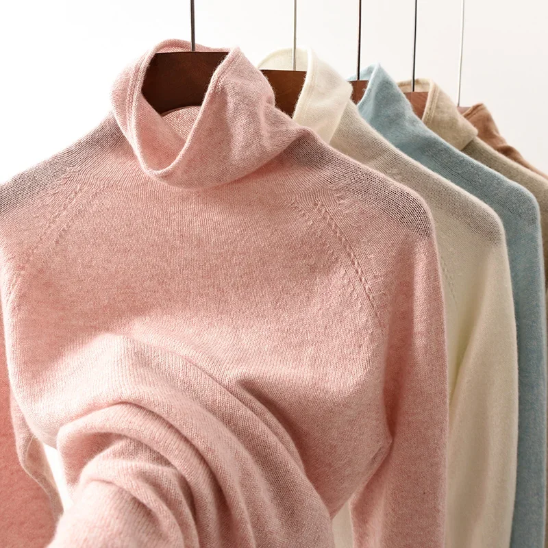 Kaszmirowy sweter z golfem z długim rękawem Jesień Zima Luźna koszula z kołnierzem ciepła Wygodna dzianina