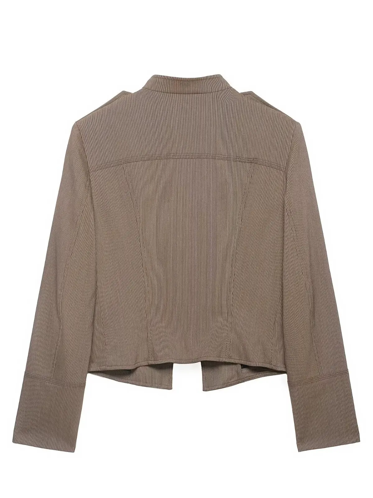 Fashionable Slim Fit Women's Short Coat Double Row Button Design Professional Office Outerwear Polyester Fiber Long Sleeve