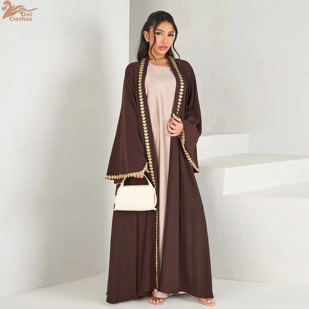 Uni 2025 Eid Nieuwe Mode Open Abaya Dubai Vest Kimono Lange Mouw Islamitische Kleding Moslim Open Abaya Jurk Nida voor de Zomer