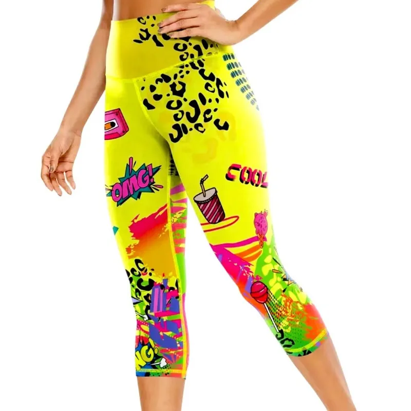 Nieuwe Modieuze Print Zomer Cropped Broek Heup Lifting Outdoor Sport Fitness Met Hoge Elasticiteit Yoga Kuit-Lengte Broek