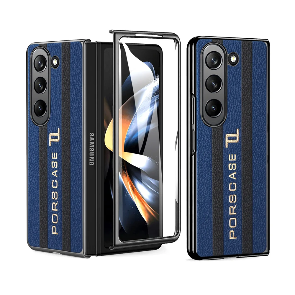 

Роскошный кожаный чехол для Samsung Galaxy Z Fold4 Fold5 с защитной пленкой для экрана, Модный чехол для спортивного автомобиля