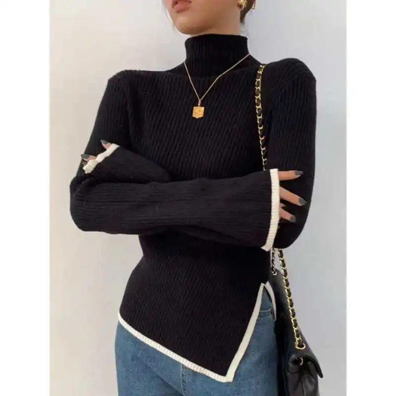 

Женский свитер-гольф Faion, осенне-зимний, цветной, с низкой талией, из бамбукового волокна, шорты с низкой талией, свитер