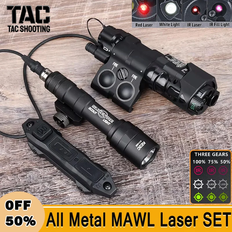 

WADSN New Tactical Metal CNC MAWL C1 Red Dot Green Blue IR Aiming SF M300 M600 AR15 Flashlight Airsoft Weapon Light PEQ15 DBAL