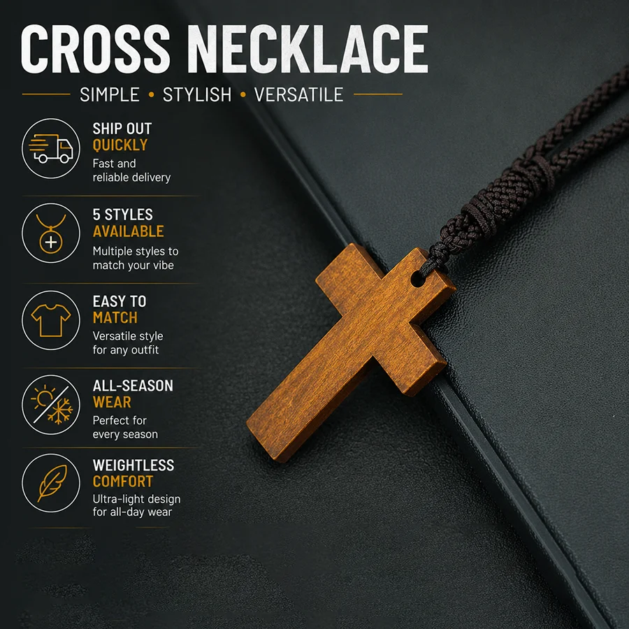 Handgefertigte geschnitzte Holzkruzifix-Halskette für Männer, katholischer christlicher Jesus-Kreuz-Anhänger, geflochtene Seilkette, religiöser Schmuck – Detail 3