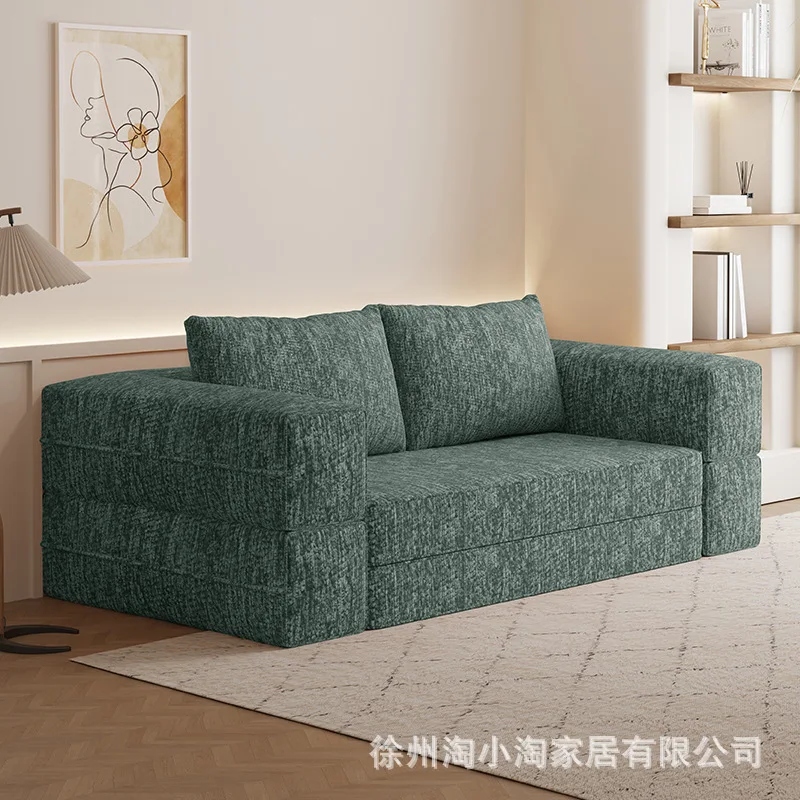 HYS vacuum compression retro fabric sofa bed folding dual-purpose small apartment living room lazy leisure module sofa