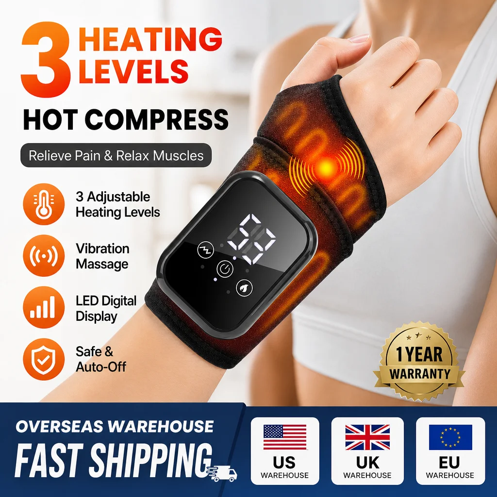 Cordless Heated Hand Wrist Massager with Vibration, 3 Heat Levels 3 Massage Modes Smart Touch Control, Electric Wrist Brace Wrap for Hand Muslce Relax