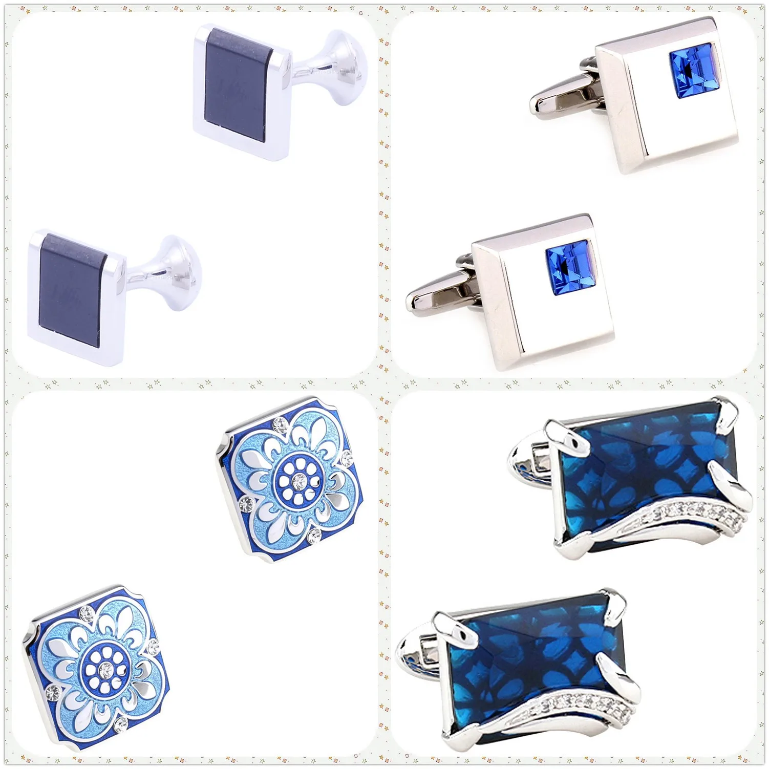 

4 Designs TZG Stone Cufflinks Men Cuff Links (2 Pairs / Lot)