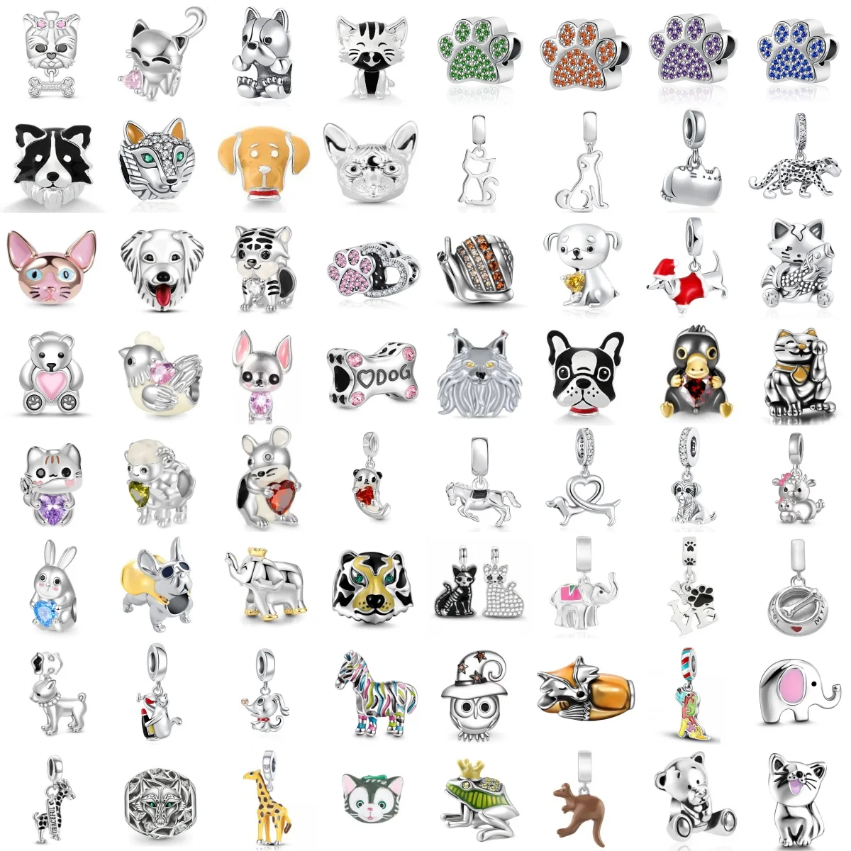 

2026 New 925 Silver Animal Cute Pet Cat and Dog Paw Print Beads, Suitable for European Bracelets and Women's DIY Jewelry Gifts