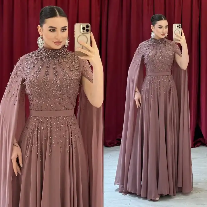 Custom Arabic Evening Dresses V-Neck Satin Prom Gowns