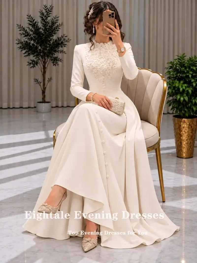 Eightale Arabic Wedding Dress O-Neck Appliques Customized Bridal Gown Long Sleeves Muslim Bride Party Dress Vestido De Novia