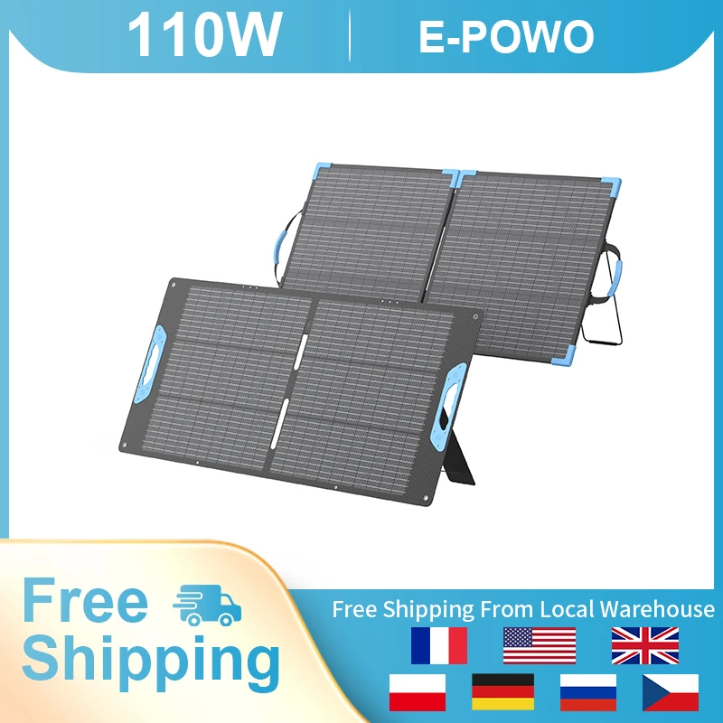 E-POWO 110W Bifacial Portable Solar Panel for Power Station, High Efficiency Foldable Solar Panels Charger, USB-A &Type-C Output, IP67 Waterproof for RV, Outdoor Camping, Off Grid Blackouts