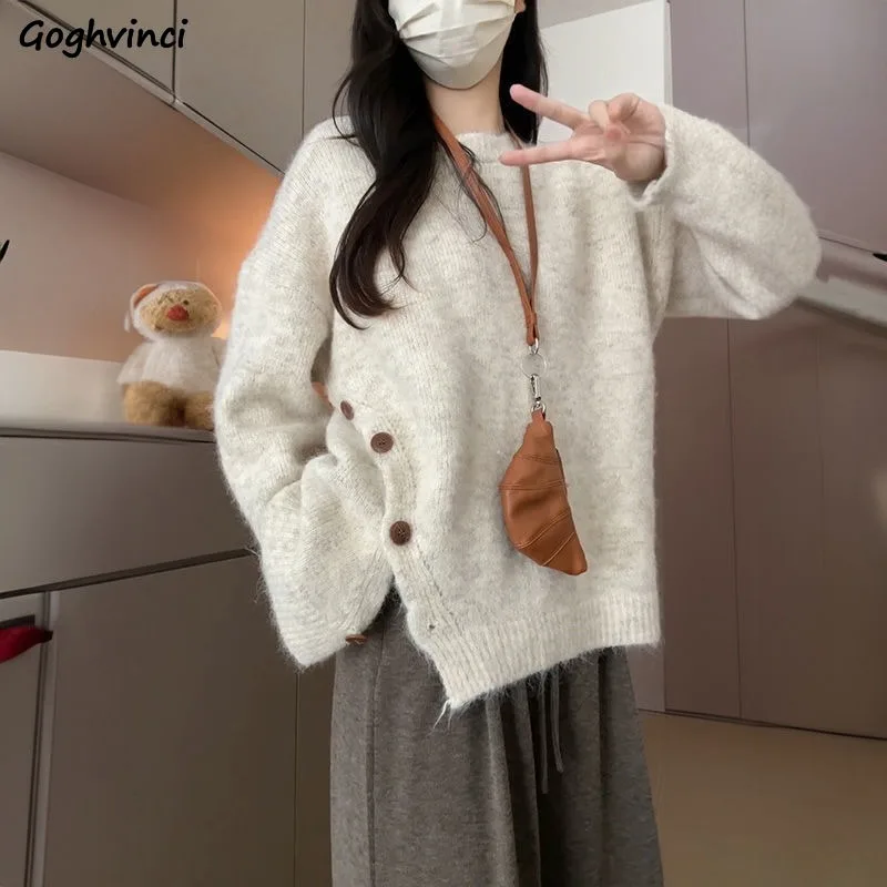 

Pullovers Women Irregular Ins Korean Fashion Lazy Style Soft Loose Fit Gentle Simple Daily Autumn Winter Classic Vintage Trendy
