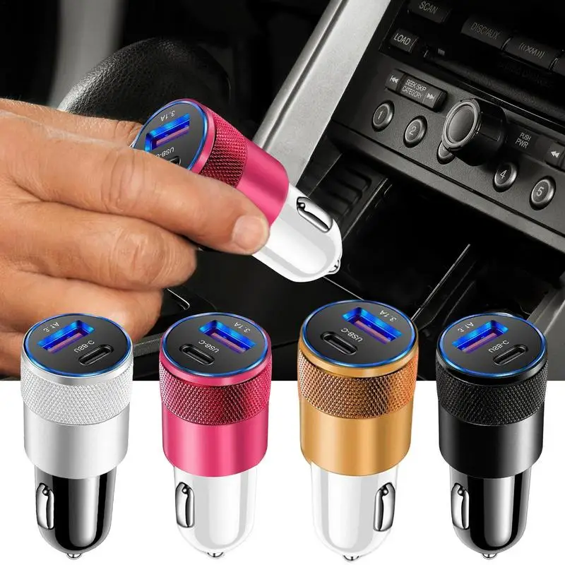 

Fast Car Charger USB Type Metal Car Cell Phone Charger C 3.1A 15W PD Quick Charging Supplies And Mobile Phone IPadd Adapter