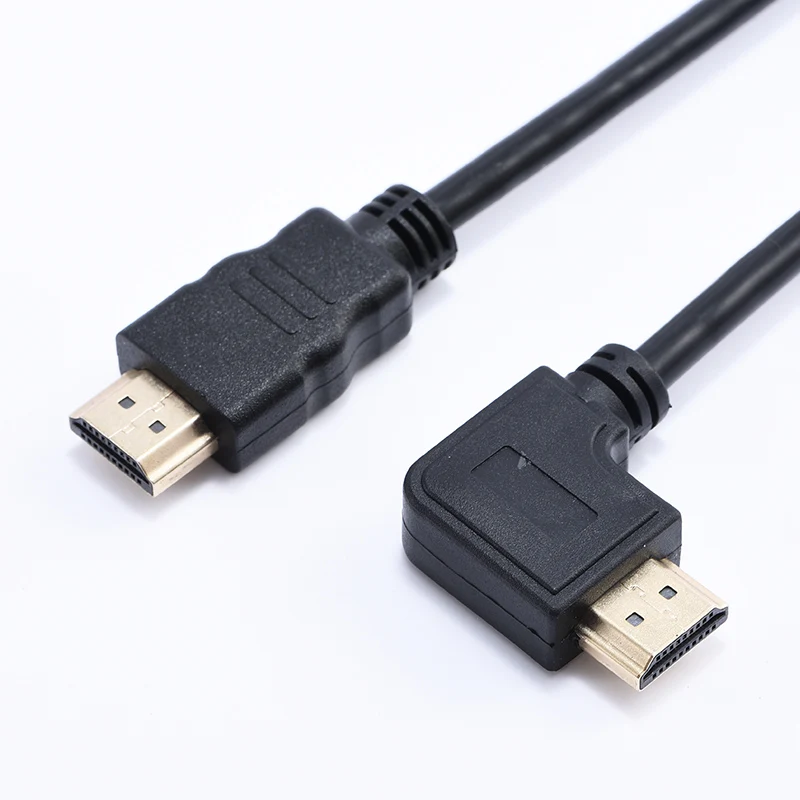 Câble compatible HDMI mâle vers mâle, fil de câble HD M/M, double ligne HDTV, court à 90 degrés, angle droit vers le bas, 0.5m