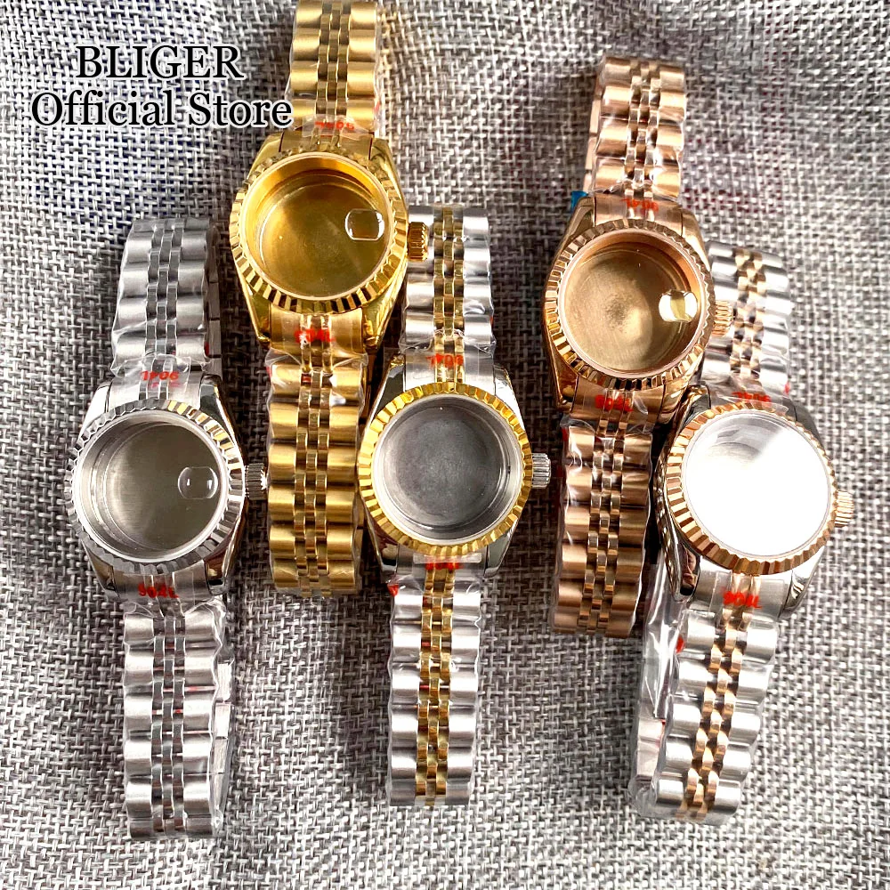 

BLIGER 26mm 316L Stainless Steel Watch Case Fit Japan NH05A NH06A Sapphire Glass Rose Gold Silver Fluted Bezel For Ladies Watch