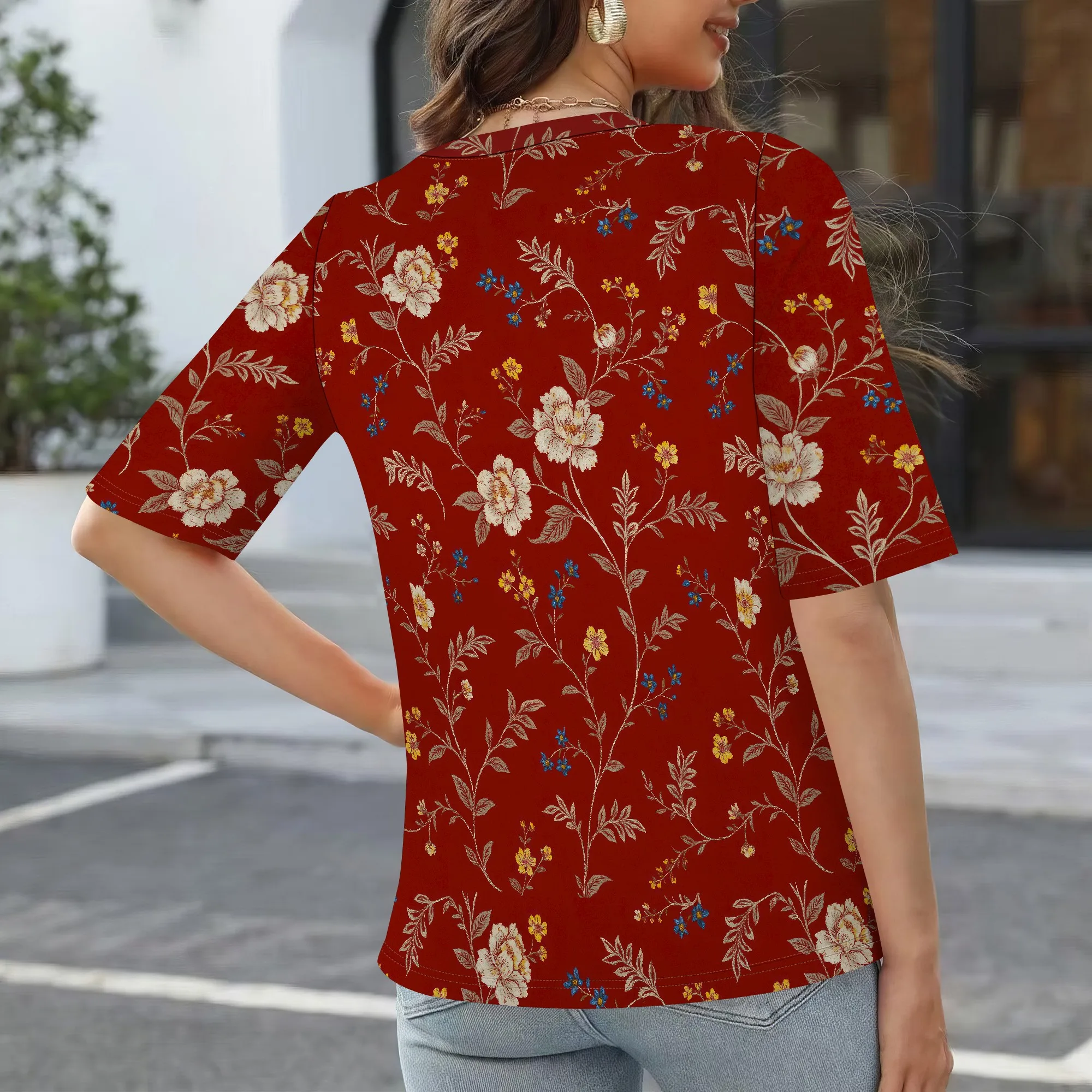 Camicie a maniche lunghe a 3/4 per donna Camicie da lavoro floreali Top Camicette Top T-shirt larghe