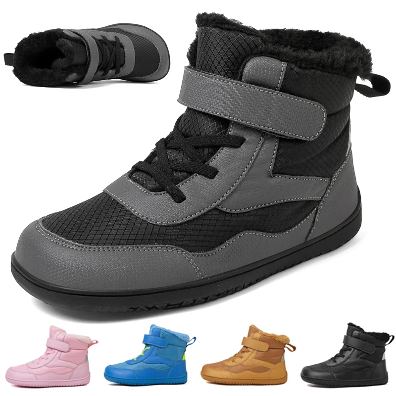 Suitable for small/middle children's wide-foot warm cotton boots for boys and girls barefoot snow boots 2024 winter