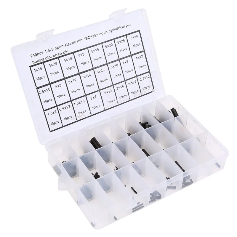 240Pcs Elastic Cylindrical Pin Carbon Steel Hollow Positioning Auxiliary Parts 1.5-5