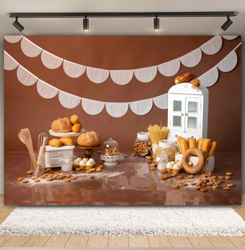 Kitchen Donut Bread Backdrop Flour Pasta Chocolate Newborn Baby Shower Smash Cake Birthday Photography Background Photo Studio