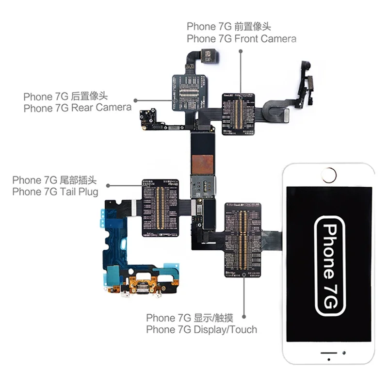 Cavo di rilevamento QIANLI IBridge per IP 7 Telecamera anteriore posteriore Altoparlante Microfono Display Touch Strumento di rilevamento guasto della scheda madre