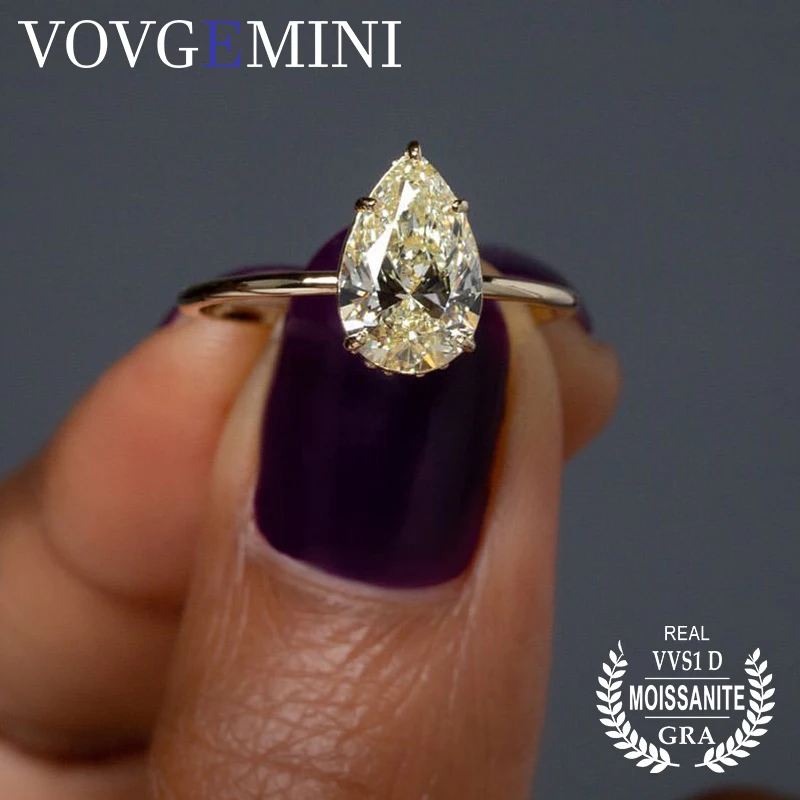 

VOVGEMINI VVS Moissanite Ring Fine Jewelry Woman 18k Yellow Gold 0.5carat Yellow Pear Cut Elegant Bague Femme Luxe Woman Rings