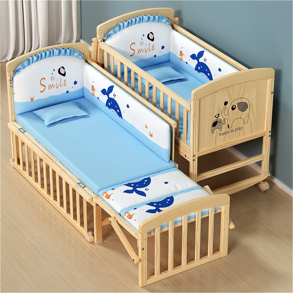 Hot Sale Cheap Price Solid Wood Baby Crib with Adjustable Wheels for Newborn