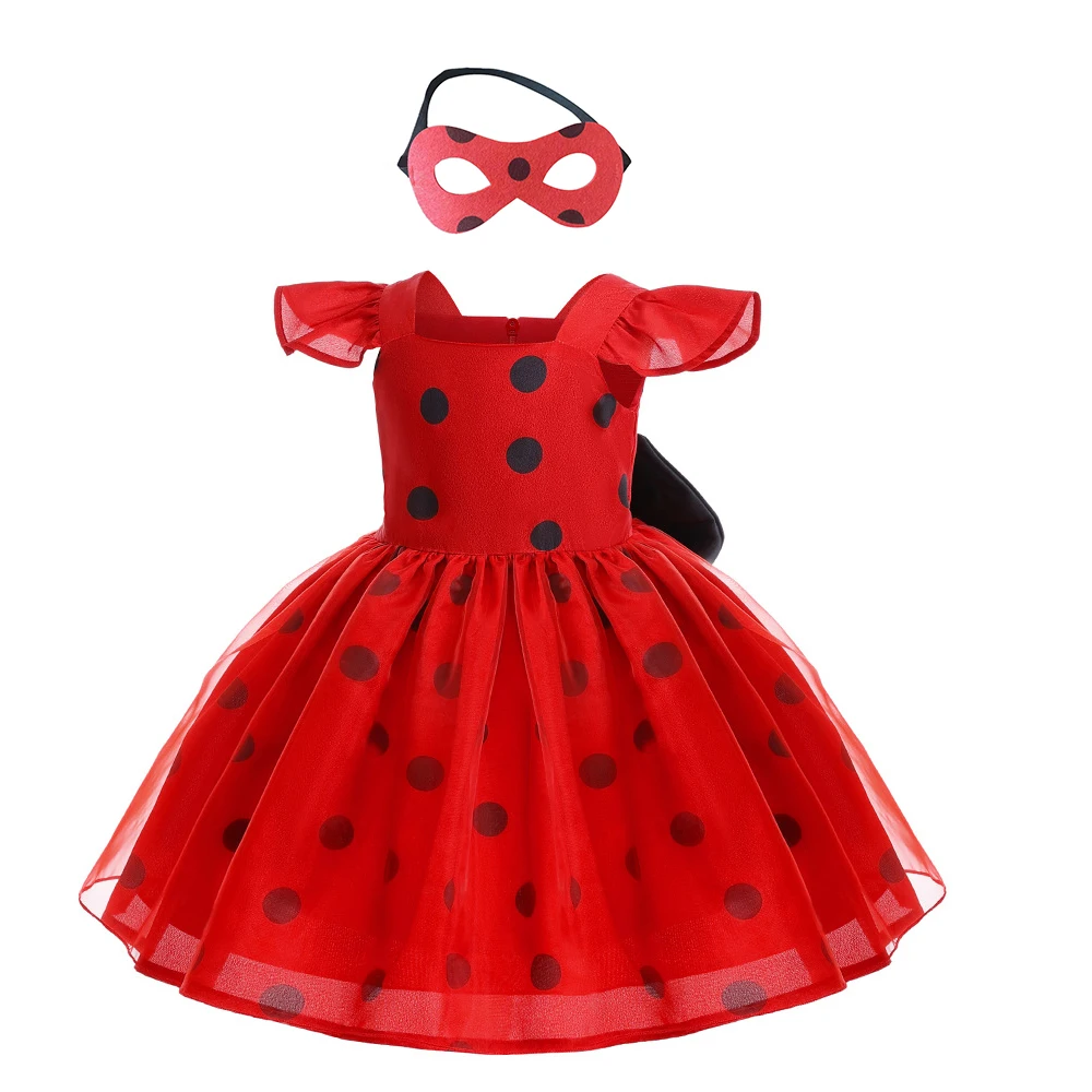 Ladybug Dresses Baby Girls Fancy Party Carnival Cosplay Costumes Flying Sleeve Kid Clothes Dress Up Evening Occasions Halloween