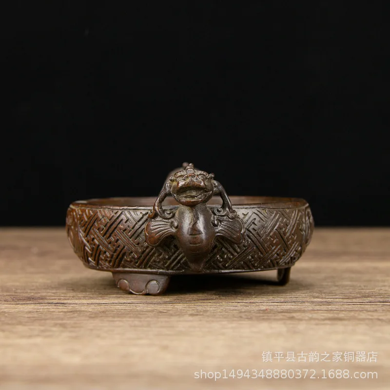 Pure Copper Dragon Ear Three-Legged Pen Washer Office Living Shop Study Room Decoration Ornament