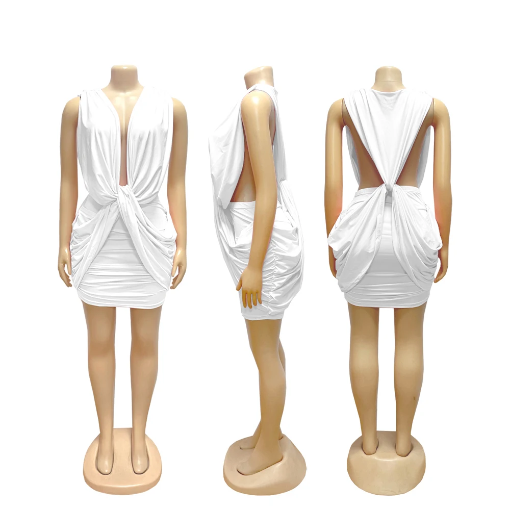 Neue Modische Sommerkleidung Boutique Damen Sexy Streetwear Tiefer V-Ausschnitt Ärmelloses Minikleid Elegantes Cut-Out Minikleid – Detail 11
