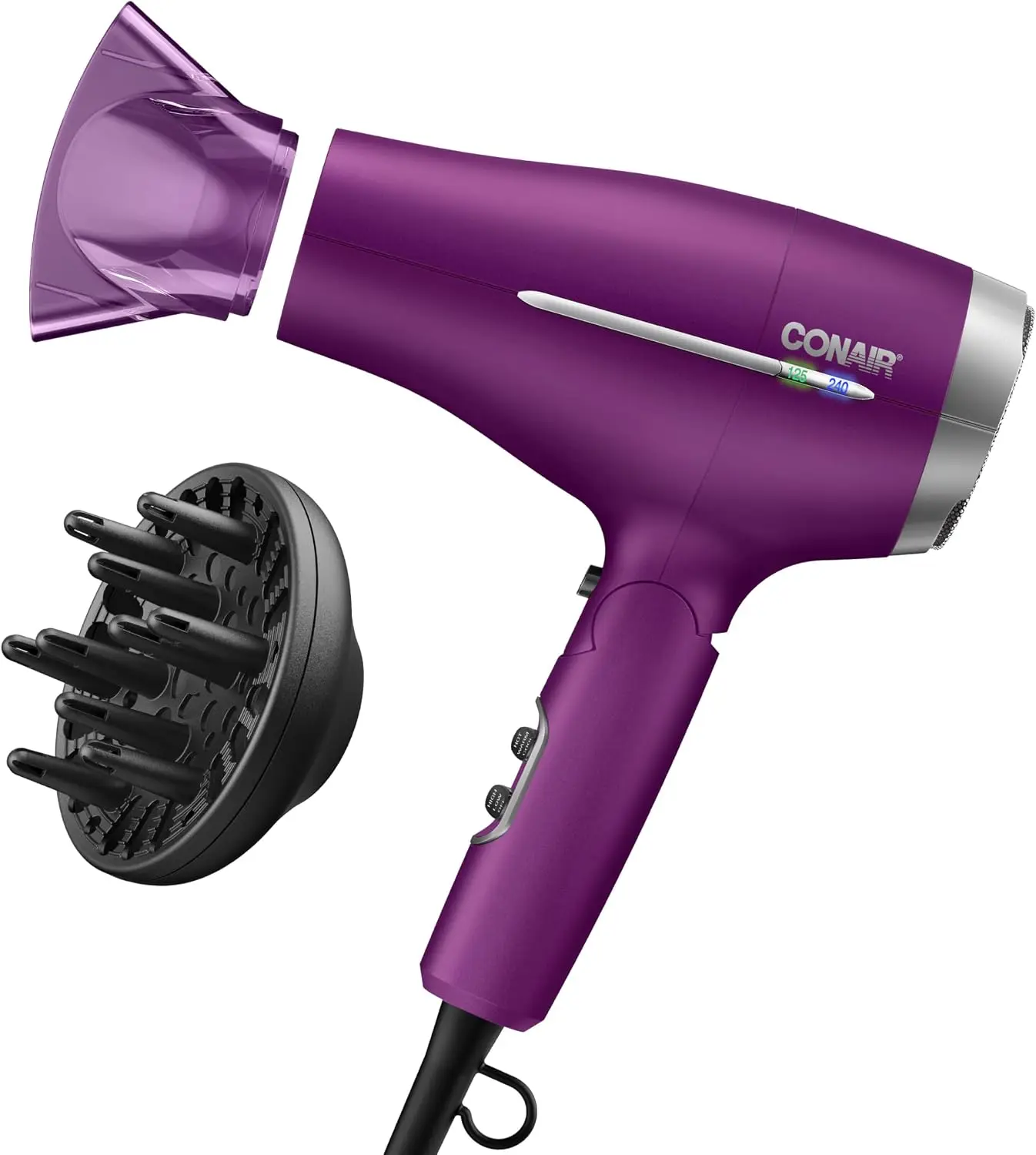 Travel Hair Dryer in Purple with Double Ceramic Construction and Folding Handle