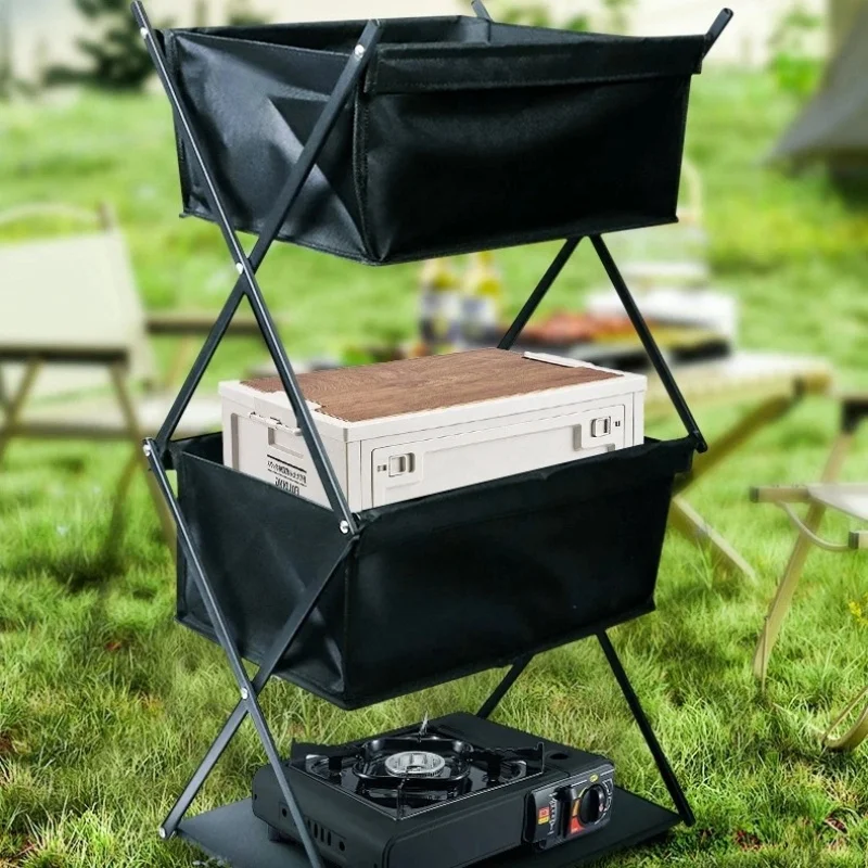 New Outdoor Camping Shelf Three-layer Folding Portable Storage Rack For Picnics Barbecue Storage Rack Multifunctional Shoe Rack