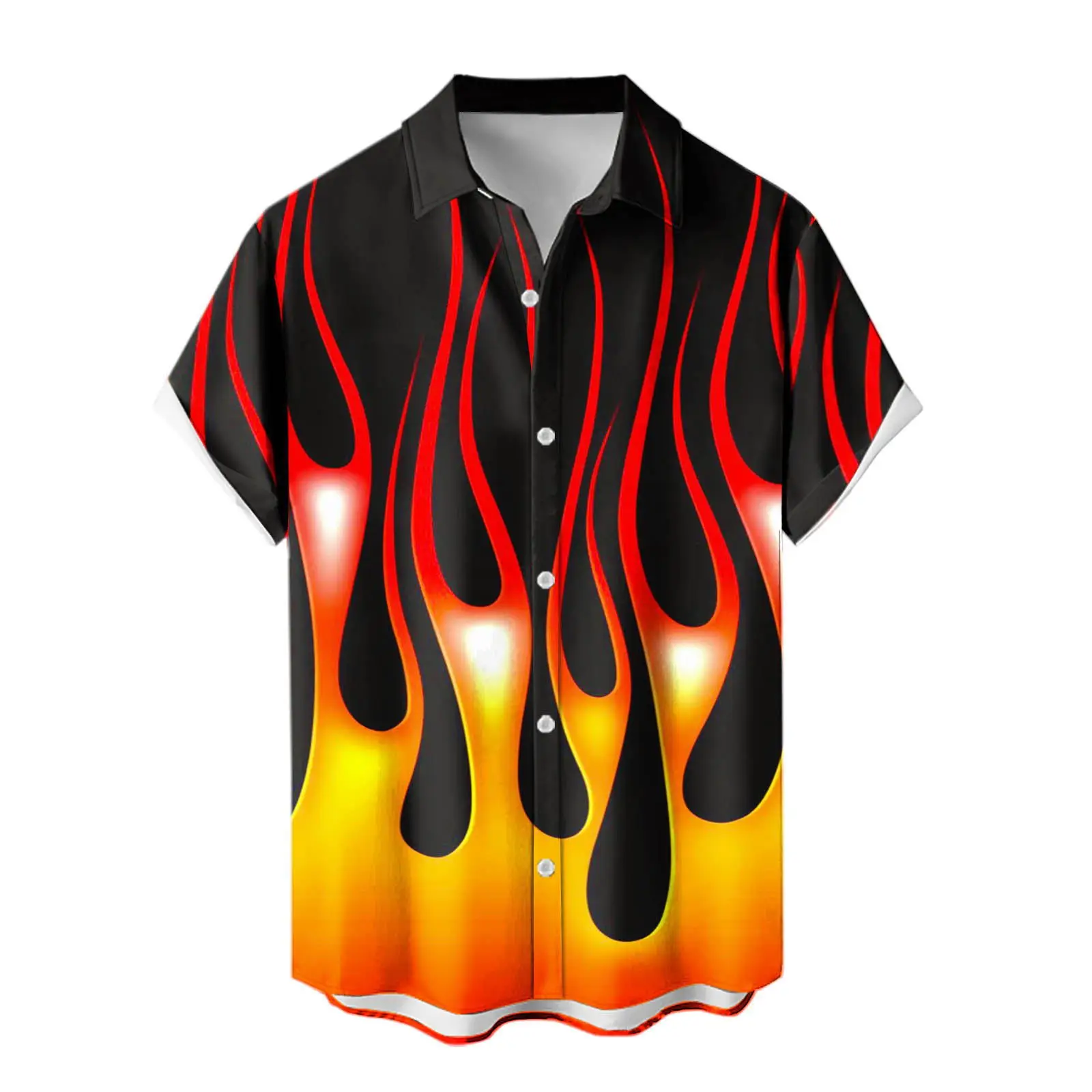 5 color flame 3d digital printing shirt short sleeve shirt men\'s casual loose half sleeve cardigan shirt S-6XL