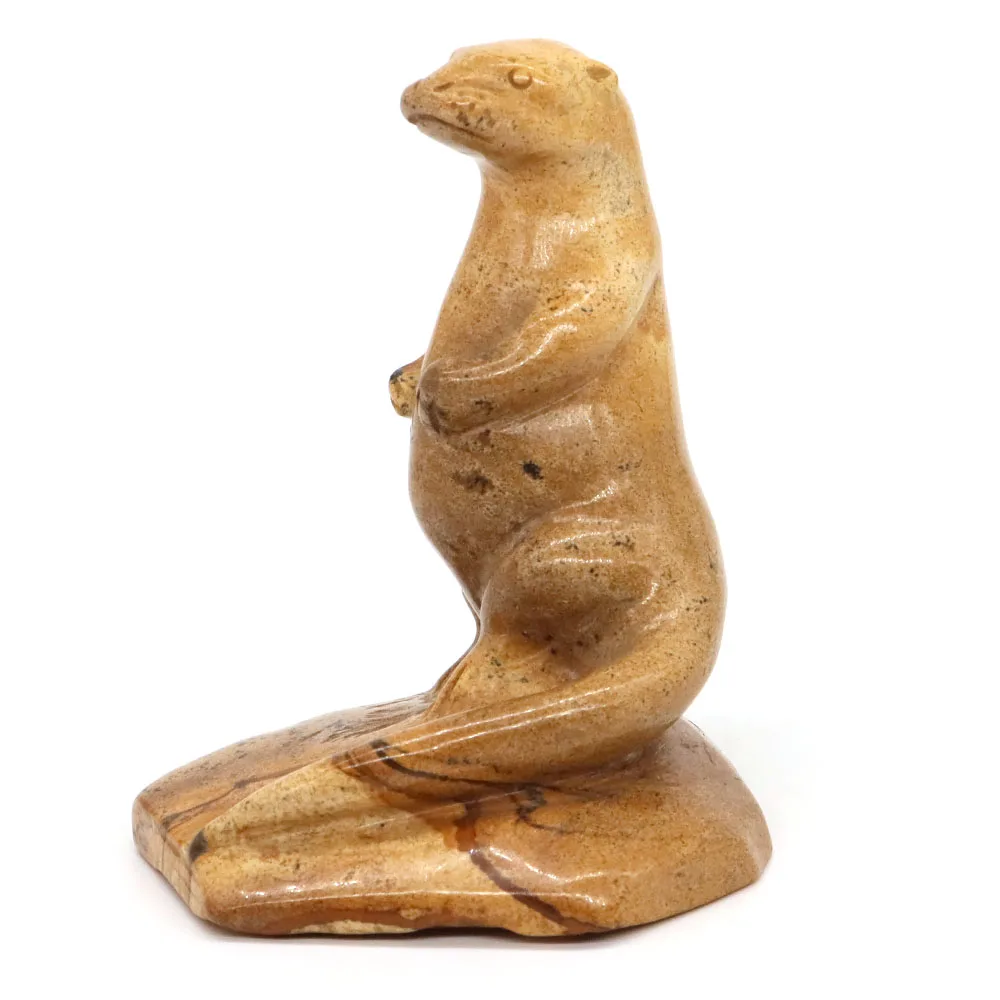 

3.6" Otter Statue Natural Gemstone Picture Jasper Hand Carved Reiki Healing Feng Shui Stone Figurine Crafts Home Decoration Gift