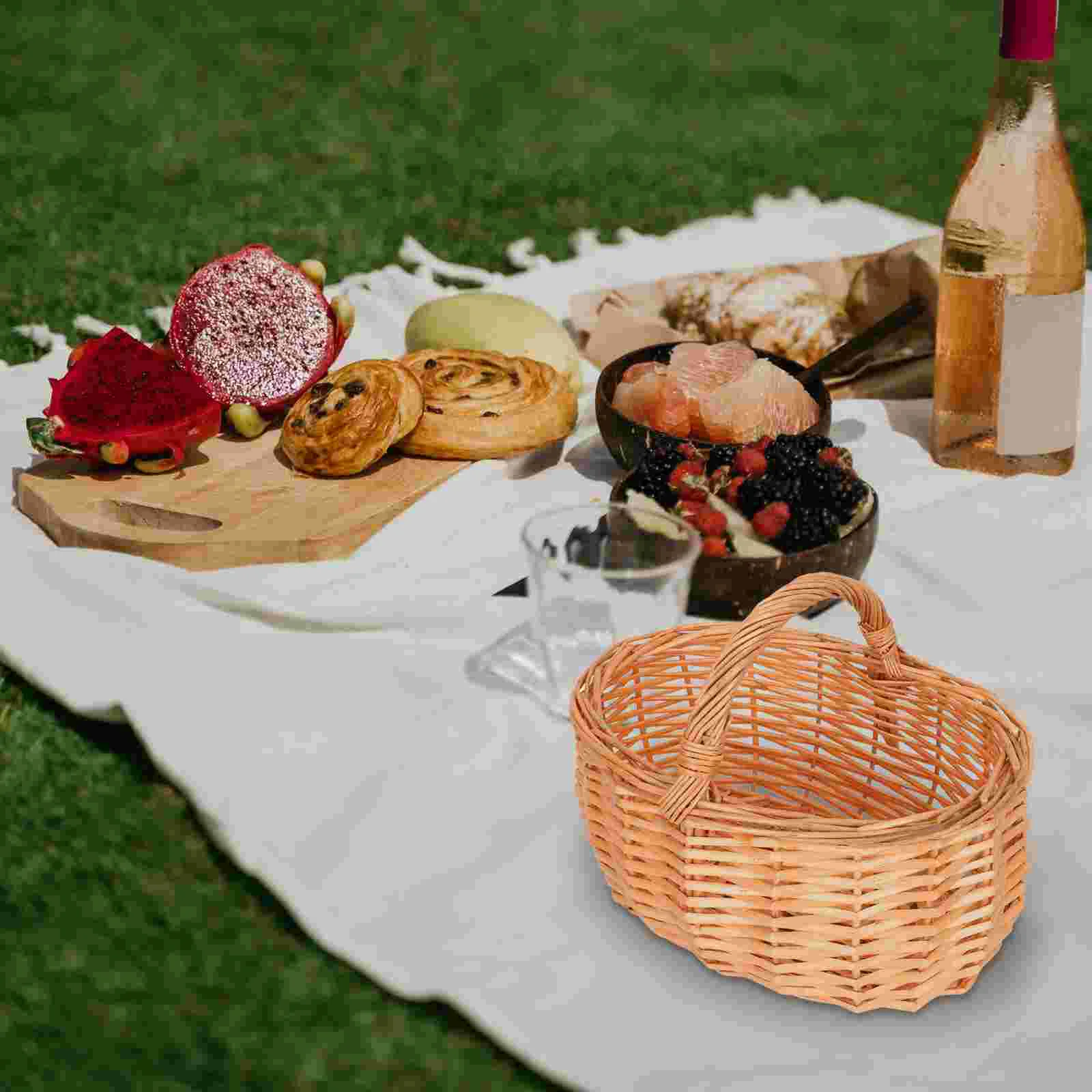 Shopping Basket Brown Storage Simple Snacks Rural Portable Rattan Egg Bread Outdoor Picnic Gift Fruit