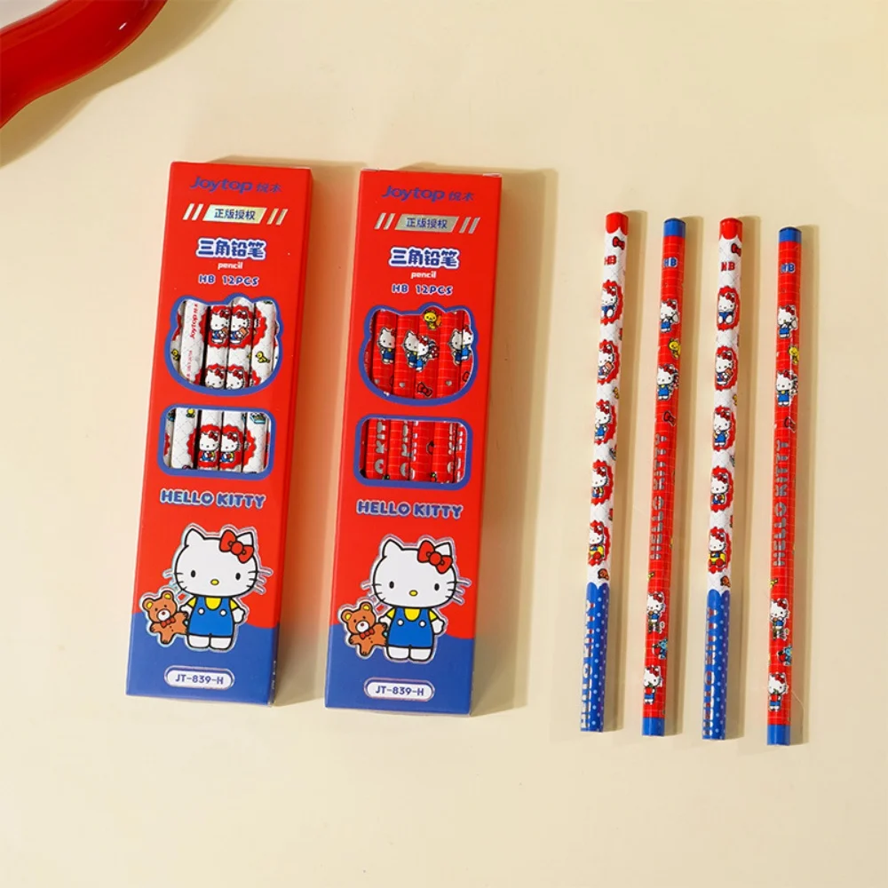 12 pçs genuíno olá kitty kuromi hb lápis conjunto sanrio kt gato dos desenhos animados papelaria lápis campus aprendizagem suprimentos presentes para meninas