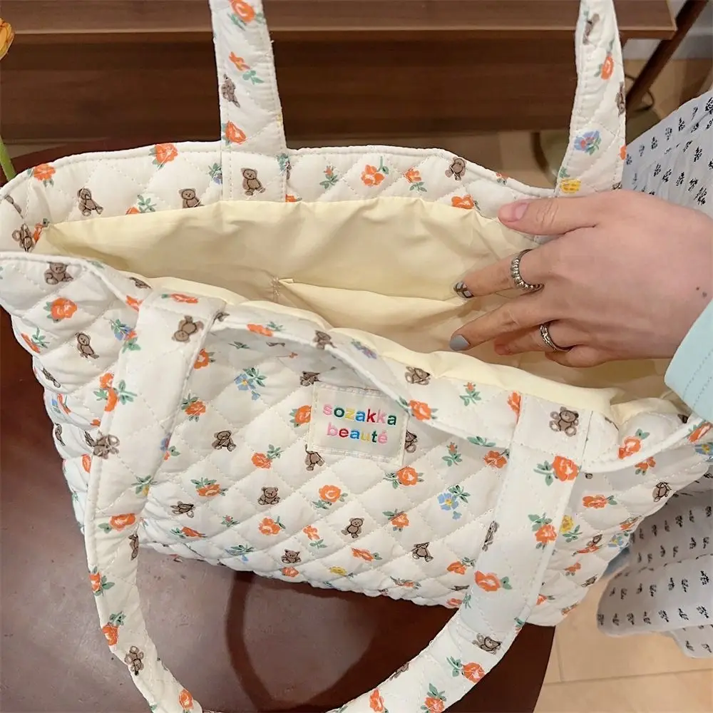 Cream Color Cartoon Pattern Handbag Rabbit Bear Space Cotton Underarm Bag Large Capacity Minority Design Shoulder Bag Lady