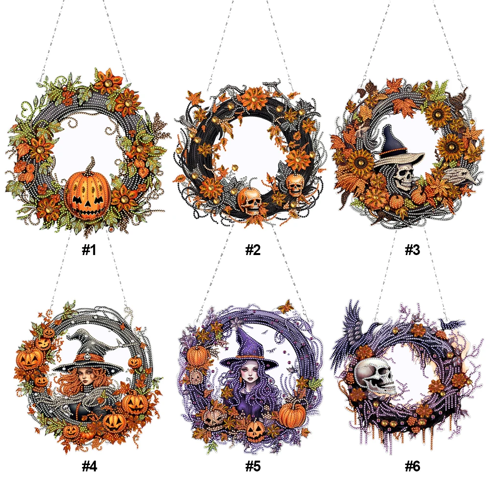 

Halloween Witch Rhinestone Diamond Art Pendants Diamond Painting Garland Pendant Diamond Painting Wreath Decor for Art Crafts